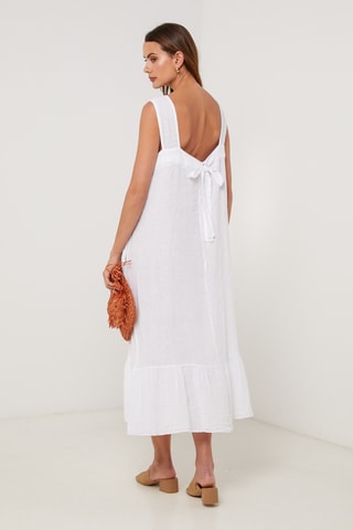 Vestido midi de lino sin mangas - Blanco