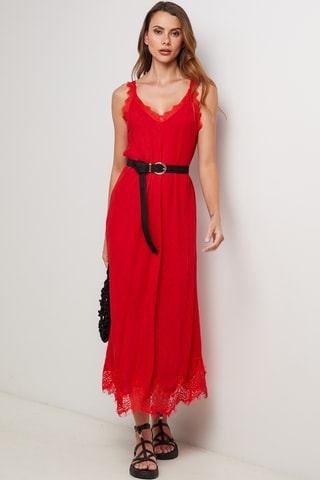 Vestido largo de lino sin mangas - Rojo