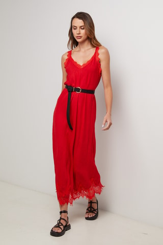 Vestido largo de lino sin mangas - Rojo