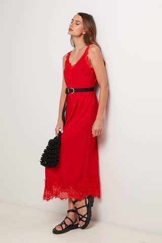 Vestido largo de lino sin mangas - Rojo