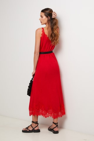 Vestido largo de lino sin mangas - Rojo