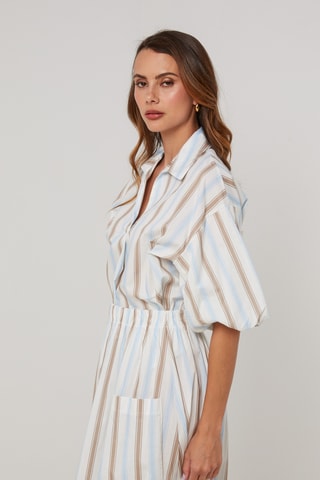 Top de lino - Blanco y azul