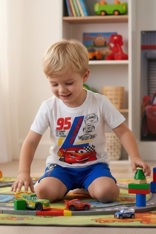 T-shirt en Short Flash McQueen Cars Disney Pixar - Blauw