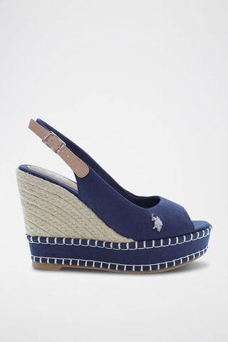 Sandalias de piel de cuña Aylin - Beige y azul