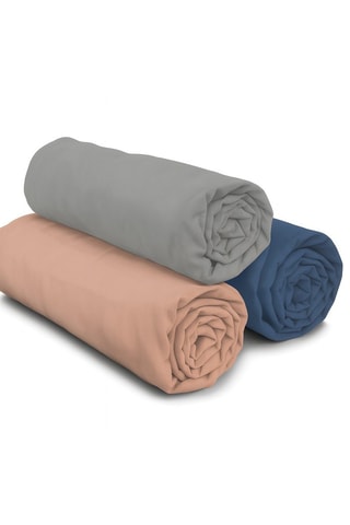 3 draps-housses en coton 57 fils/cm² - Rose, gris clair et bleu