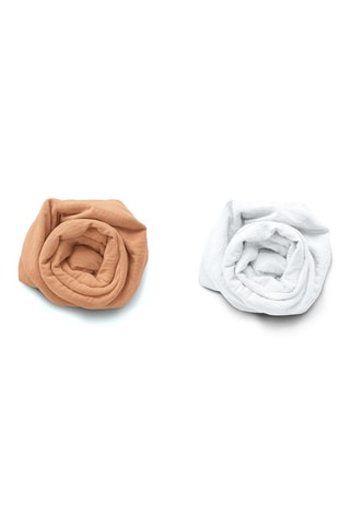 2 draps-housse en gaze de coton - Blanc et saumon