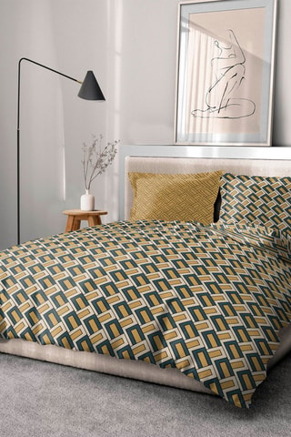 Parure de couette en coton 57 fils/cm² Mineria - Ocre et bleu