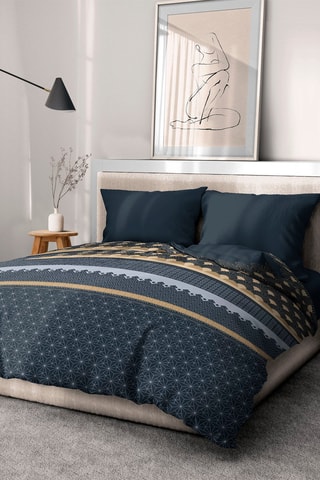 Parure de couette - 82 g/m² - 
Doré et bleu marine
