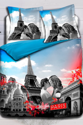 Parure de couette en coton 57 fils/cm² Paris - Bleu