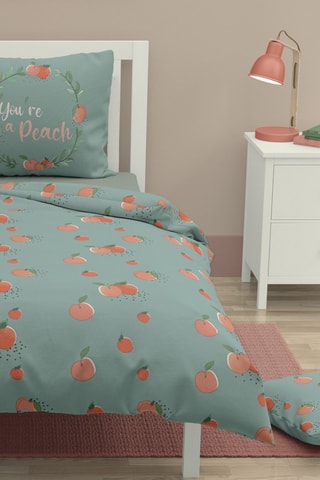 Parure de lit en coton 57 fils/cm² et oreiller microfibre - Vert et gris