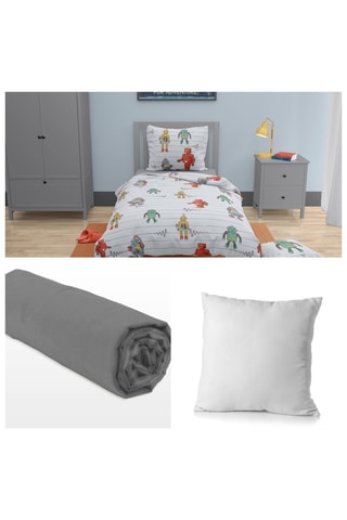 Parure de lit en coton 57 fils/cm² et oreiller microfibre - Gris clair