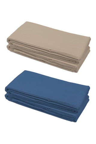 2 draps-plats en coton 75 fils/cm² - Bleu et beige foncé