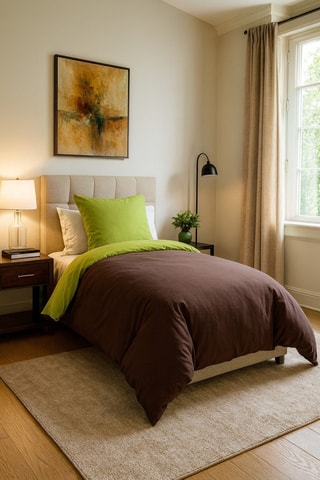 Housse de couette réversible en coton - 57 fils/cm² - Chocolat et anis