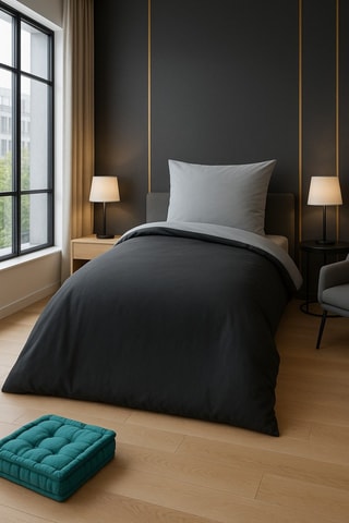 Housse de couette réversible en coton - 57 fils/cm² - Gris clair et gris foncé