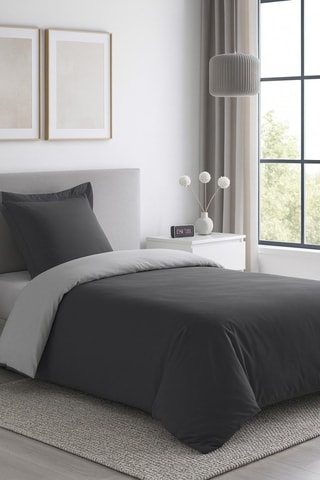 Housse de couette réversible en coton - 57 fils/cm² - Gris clair et gris foncé