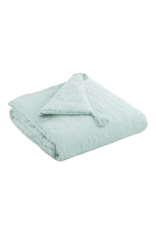 Parure de couette et bout de lit en gaze de coton La Sultane - Blanc et vert d'eau