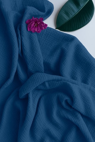 Parure de couette et bout de lit en gaze de coton La Sultane - Blanc et bleu marine