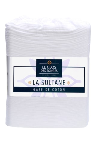 Parure de couette et bout de lit en gaze de coton La Sultane - Blanc et bleu marine