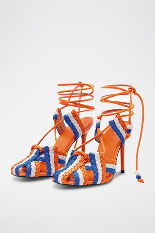 Sandales à talons en cuir d'agneau - Orange