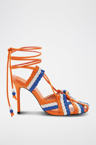 Sandales à talons en cuir d'agneau - Orange