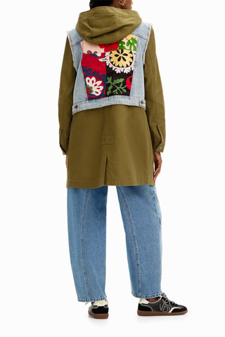 Veste longue trompe-l'œil - kaki et bleu clair