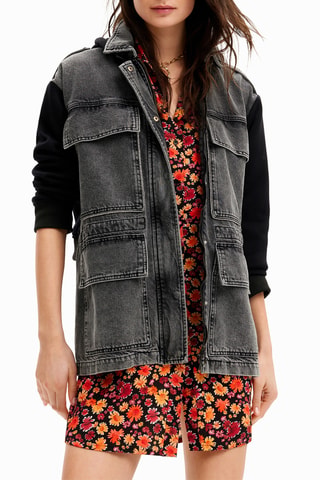 Veste bi-matière à capuche - Gris