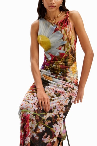 Robe longue - Marron foncé et jaune