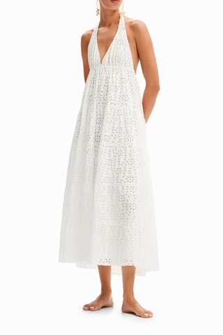 Robe midi en broderie anglaise - Blanc