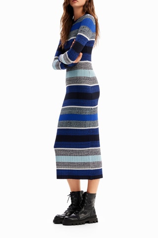 Robe midi - Bleu et gris