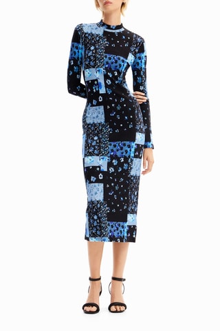 Robe midi - Noir et bleu