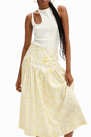 Jupe midi taille haute - Jaune