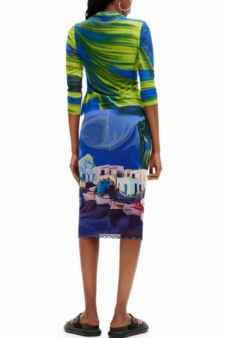 Jupe droite taille haute - Bleu