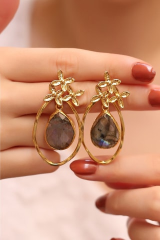 Boucles d'oreilles dorées à l'or fin jaune - Labradorites