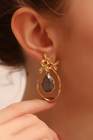 Boucles d'oreilles dorées à l'or fin jaune - Labradorites