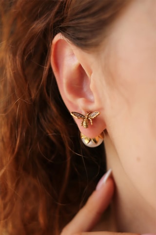 Boucles d'oreilles dorées à l'or fin jaune - Perle