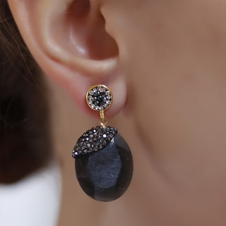 Boucles d'oreilles - Laiton plaqué or, hématite & cat eyes
