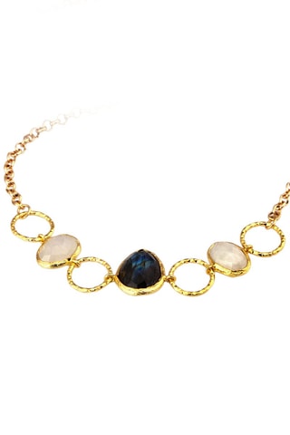 Collier doré à l'or fin jaune - Labradorite et pierres de lune