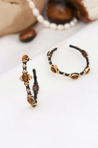 Boucles d'oreilles dorées à l'or fin jaune - Œils-de-tigre
