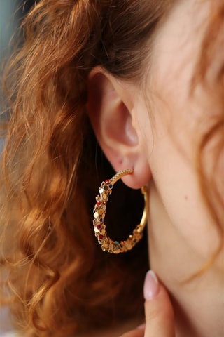 Boucles d'oreilles dorées à l'or fin jaune - Zircons