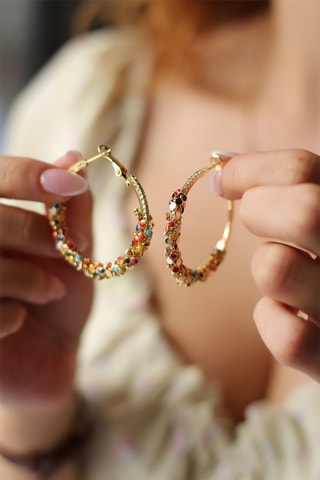 Boucles d'oreilles dorées à l'or fin jaune - Zircons