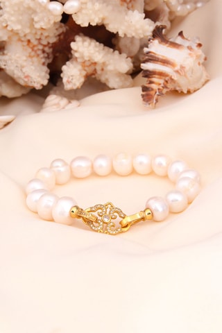 Armband - Doublé Geelgoud, cultivéparels en zirkonia's