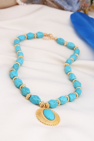 Collier - Plaqué or jaune et turquoises