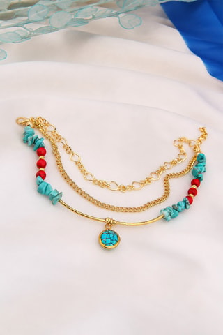 Chaîne de cheville - Turquoises et corail 
