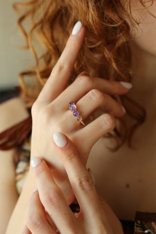 Ring - Doublé Geelgoud en Lapis Lazuli