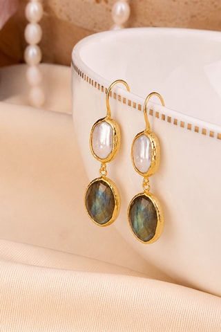 Boucles d'oreilles - Labradorites et perles de culture
