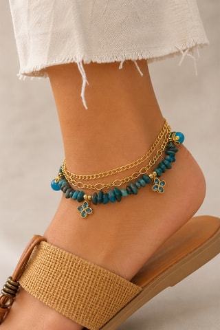 Chaîne de cheville - Turquoises et zircons
