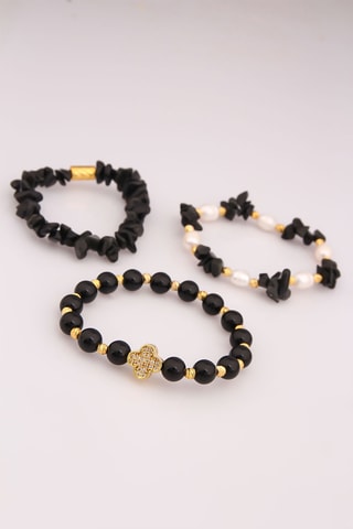 Armband - Onyx, Zirkonia's en Cultivéparels