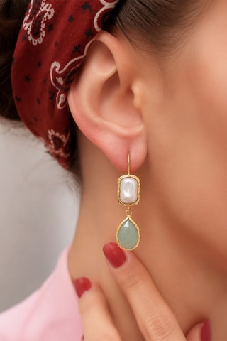 Boucles d'oreilles - Amazonites et perles de culture