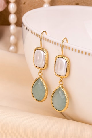 Boucles d'oreilles - Amazonites et perles de culture