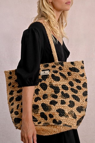 Bolso shopper de yute - Negro y beige